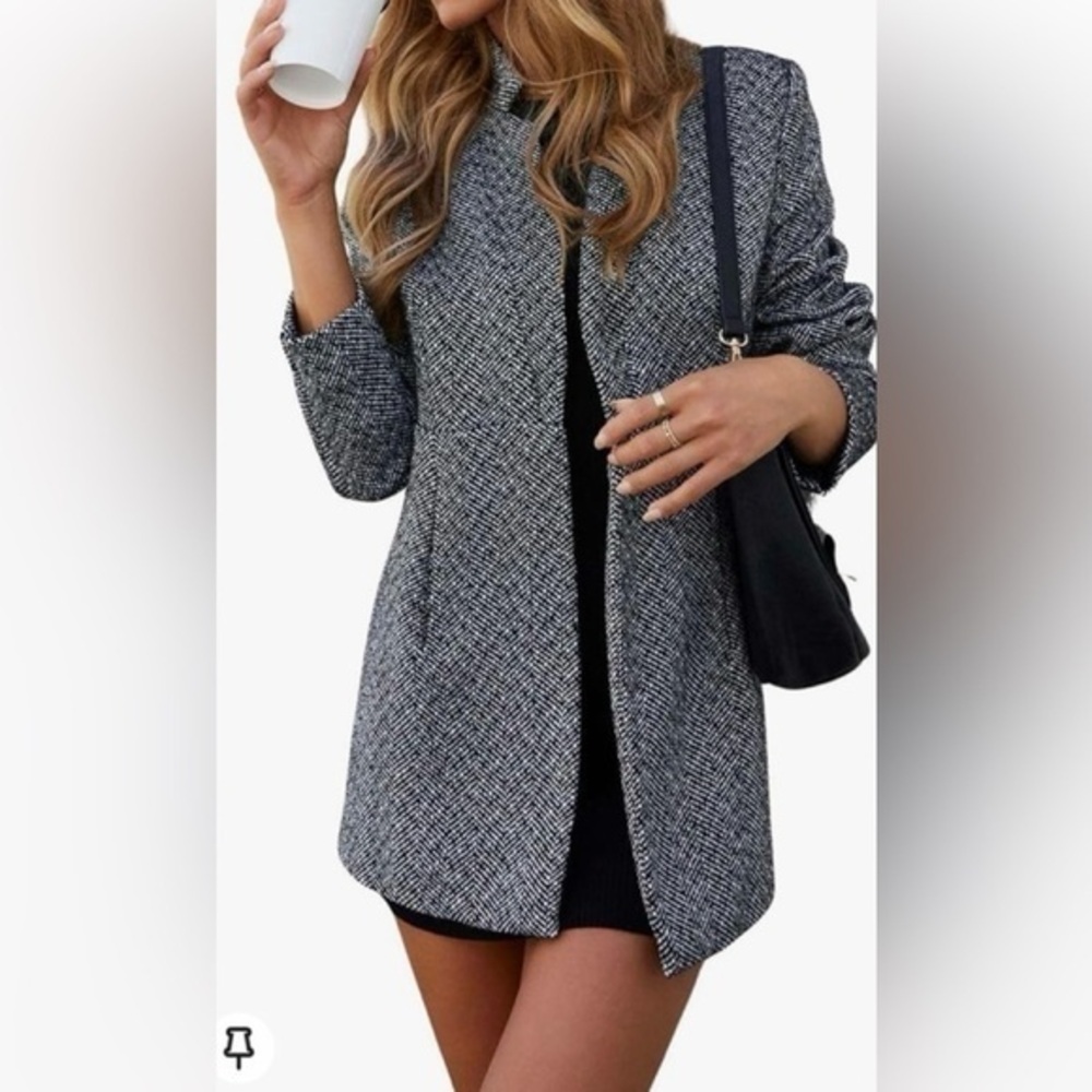 chouyatou wool Herringbone Stripes Business Casual Blazer Jacket Overcoat small